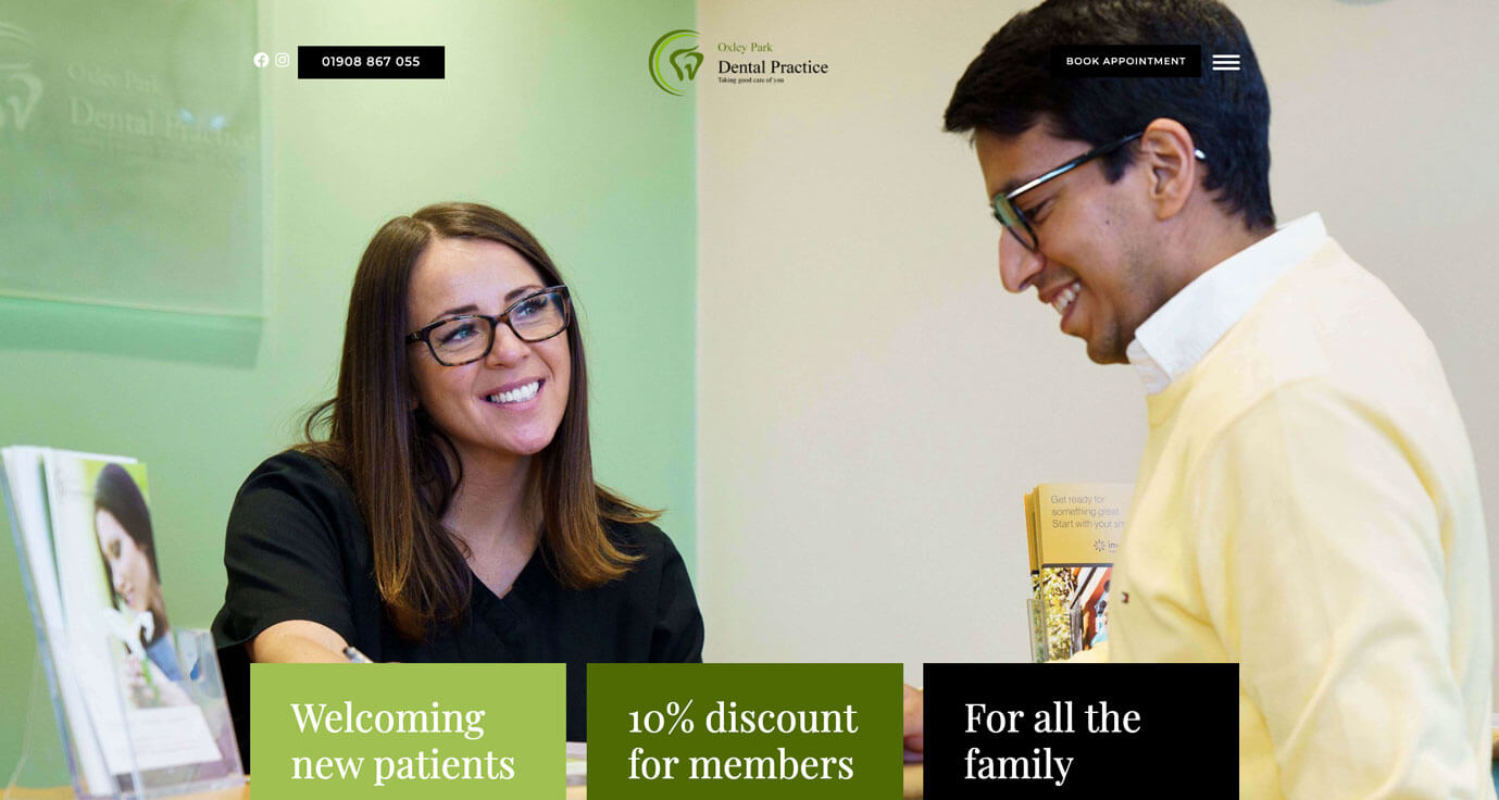 Oxley Park website header showing man and woman talking in clinic